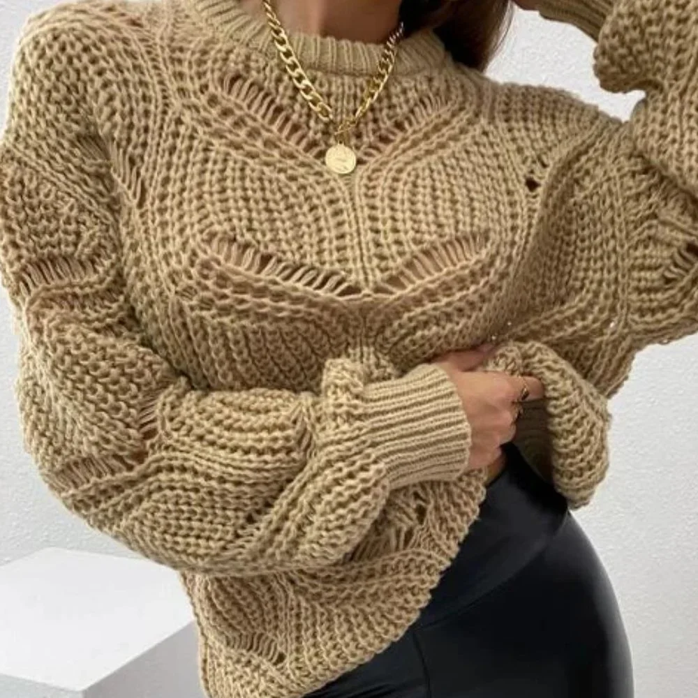 Khaki Pointelle Kniw Sweater in M - Picture 3 of 3